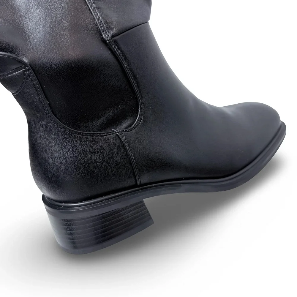 QIY Black PU Knee High Square Toe Block Heel Slouchy Boots Womens 9.5 New